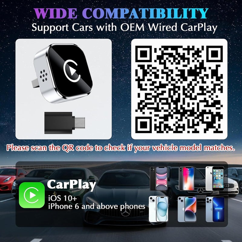 LULEENEMO محول وايرلس CarPlay 2026 - ترقية من CarPlay السلكي إلى وايرلس، تصميم Mini USB للسيارات مع موصل Apple CarPlay السلكي المدمج وسهل الاستخدام مع اتصال سريع ومستقر Car Play لهواتف iPhone - Image 3